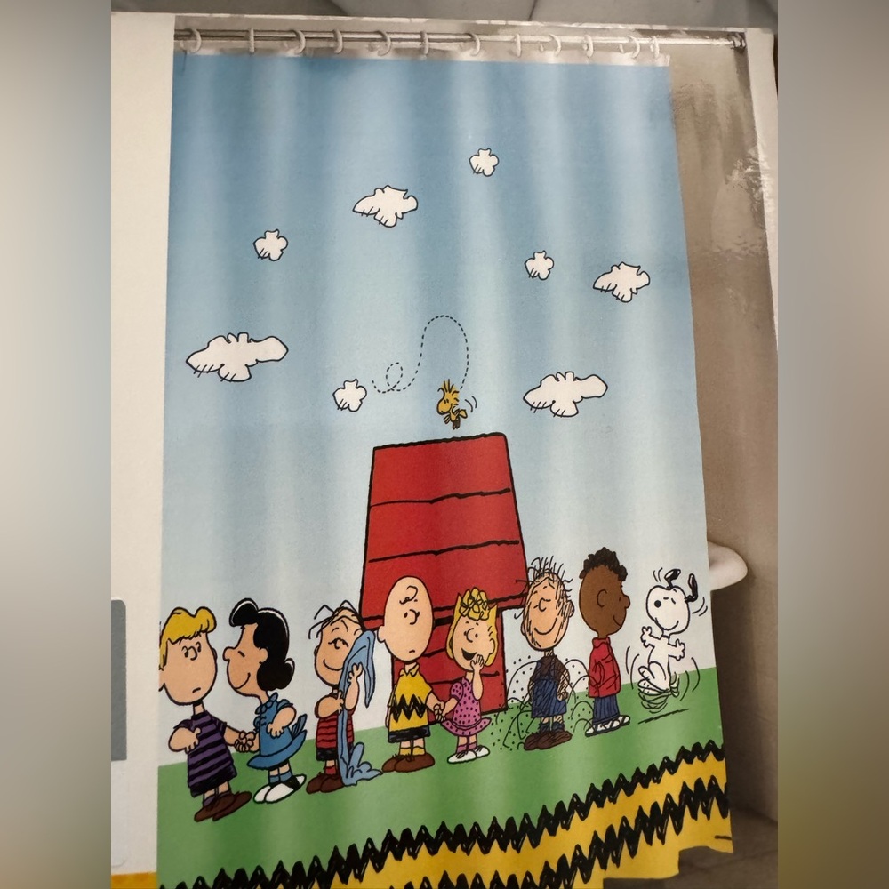 Peanuts Shower  Curtain  - Cartoon Characters on Blue Background Snoopy 72x72”